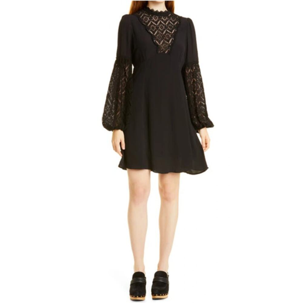 byTiMo Lace Trim Flared Mini Dress In Black Small NWOT